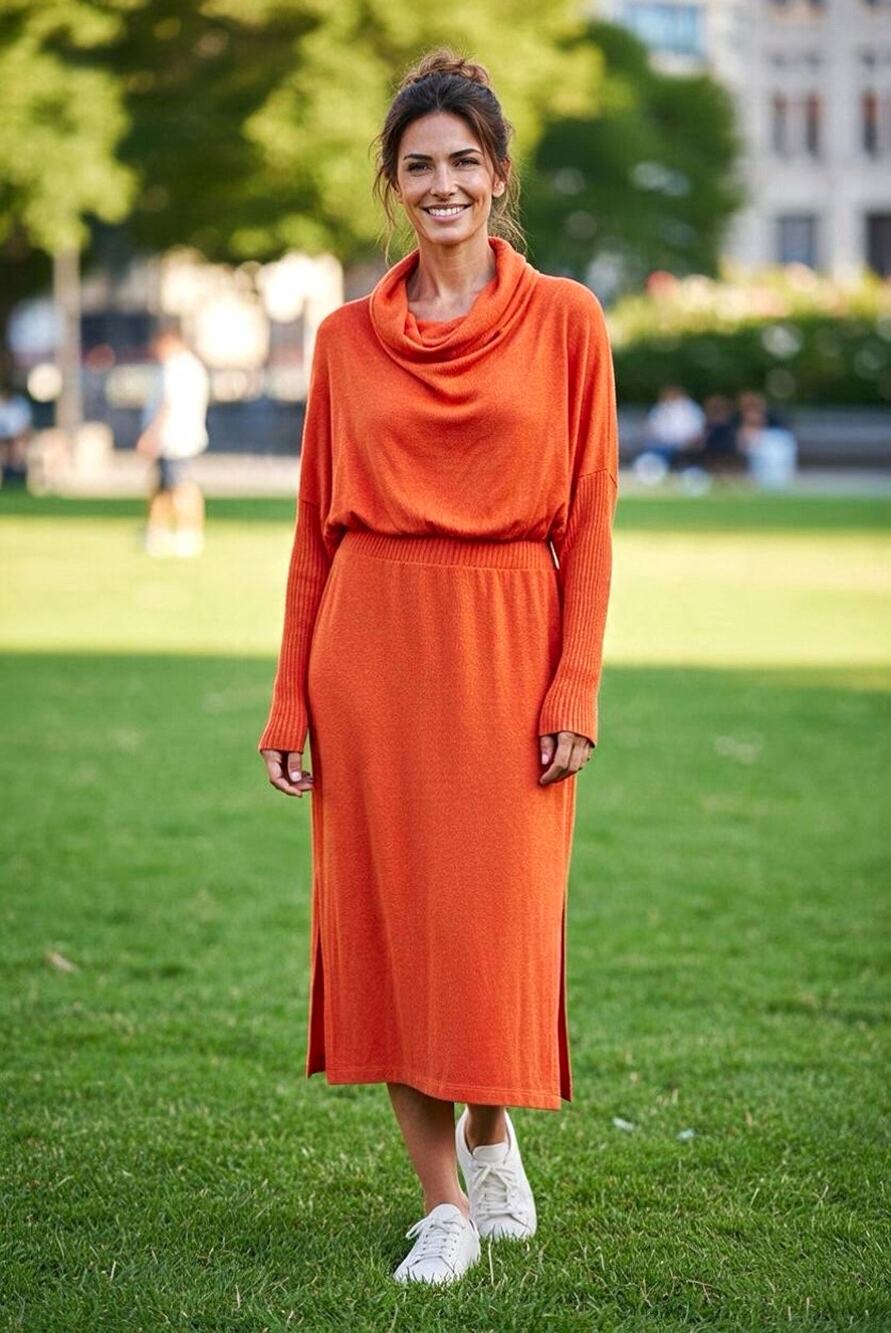 Anthropologie Daily Practice Orange Cowl Neck Maxi Sweater Dress Size 1X